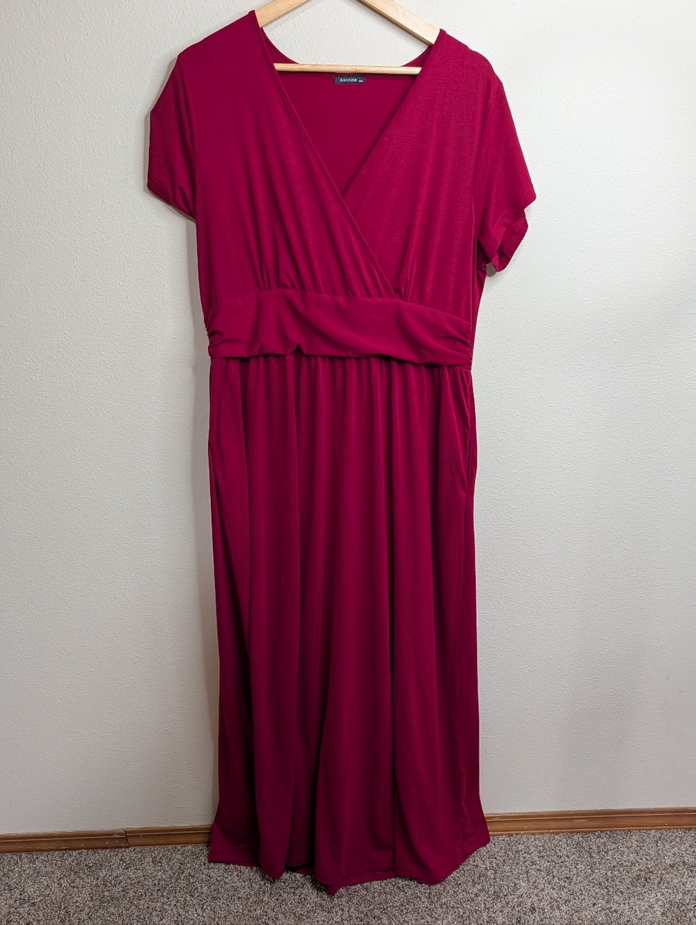 Wrap-Style Maxi‎ Dress with Pockets | Size XXL | Red